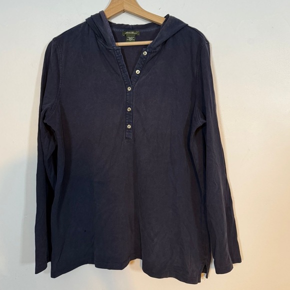 Eddie Bauer Navy Cotton Hooded Henley Shirt Men’s Size XL - Picture 2 of 7